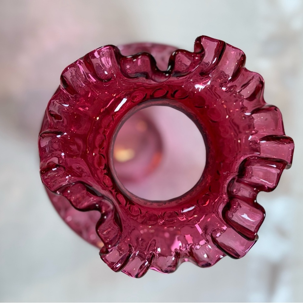 Vintage Fenton Cranberry Glass Beaded Melon Vase - Picture 3 of 7